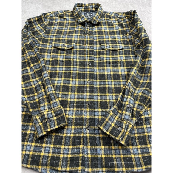 Grayers Heritage Flannel Shirt Mens Large Black Yellow Blue Plaid Button Down - Picture 2 of 14